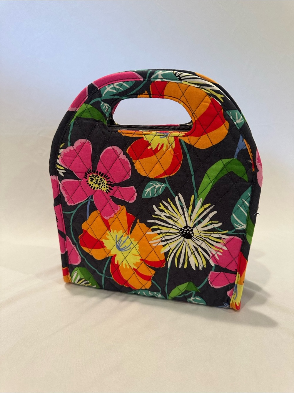 Vera Bradley Floral Quilted Lunch Bag - Black with Pink & Orange Flowers